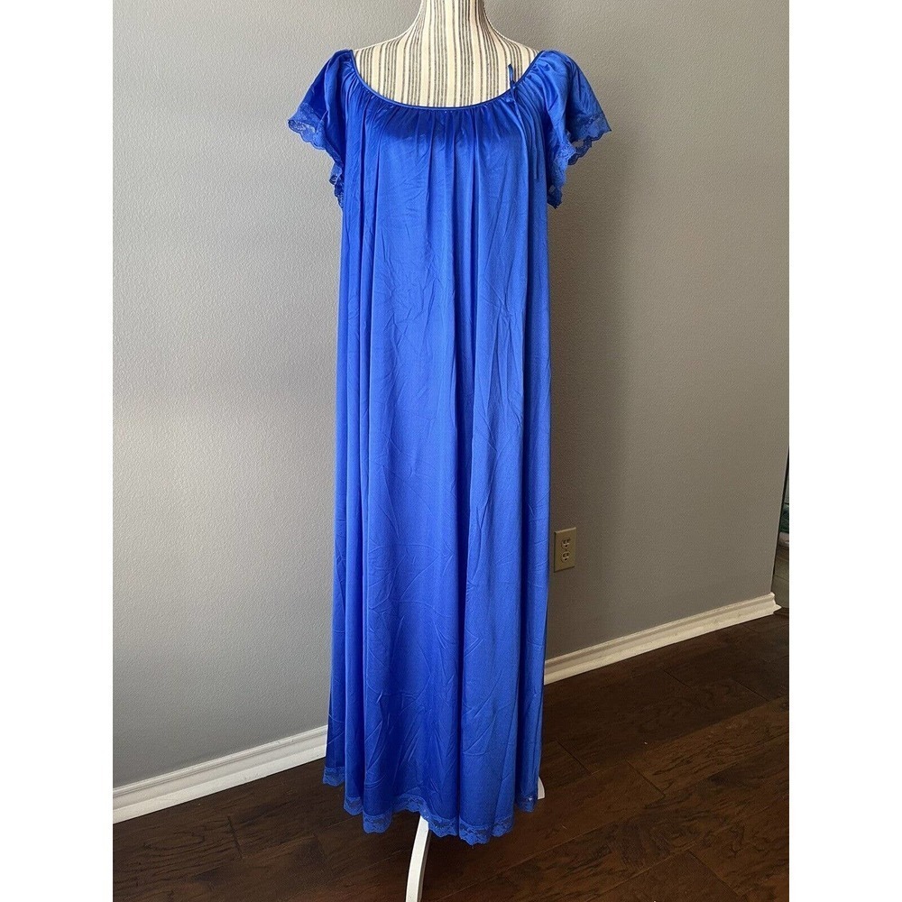 VINTAGE ~Henson Kickernick~ Blue Antron III Nylon Lace Nightgown Size Large S